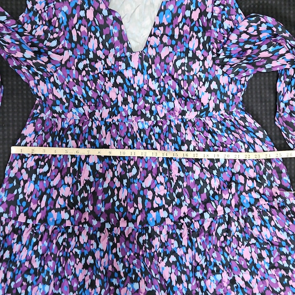 Shein, Fairy Grunge, Purple Floral, Tiered Dress, Long Sleeve, V-neck, Size-XL - Picture 10 of 13